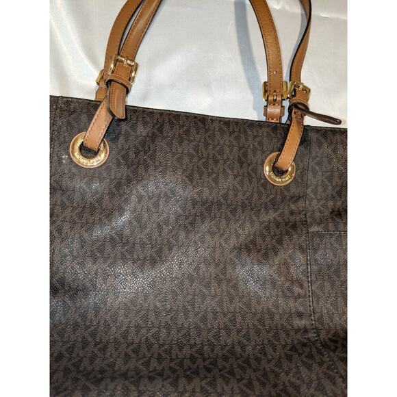 Michael Kors Signature Brown Coated Canvas Jet Set East West Tote Bag Purse - Picture 6 of 15